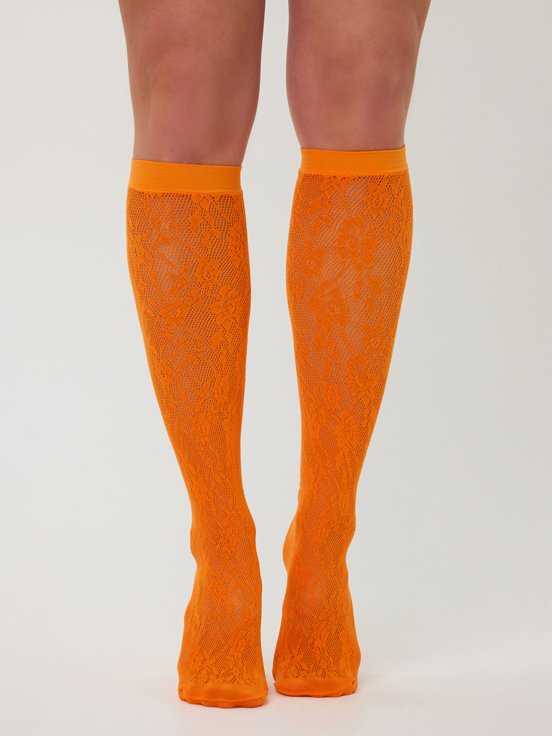 Floral Net Knee-Highs | Orange