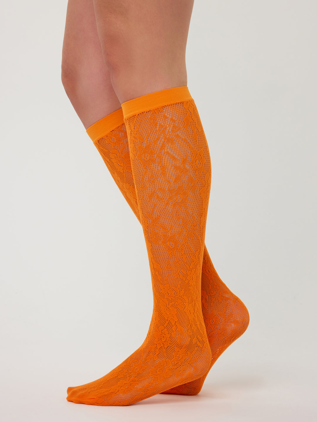 Floral Net Knee-Highs | Orange