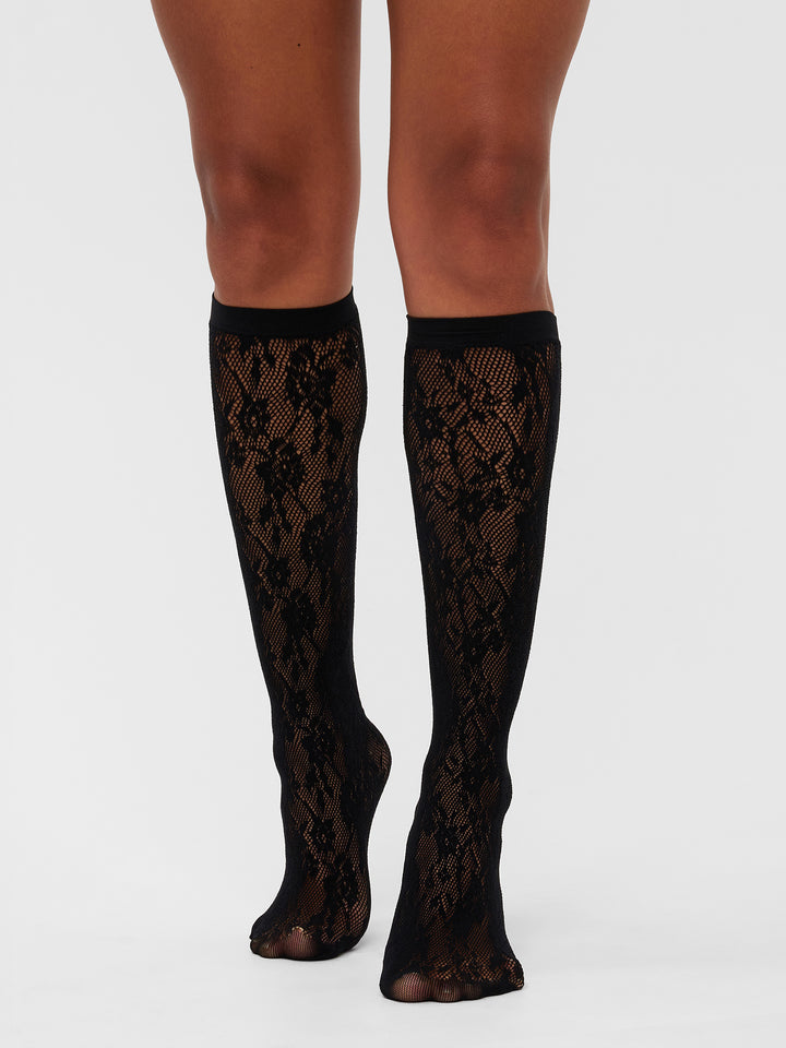 Floral Net Knee-Highs | Black