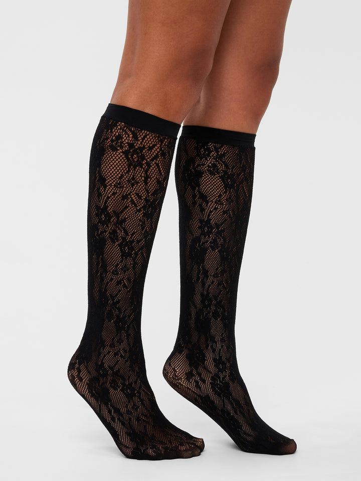 Floral Net Knee-Highs | Black