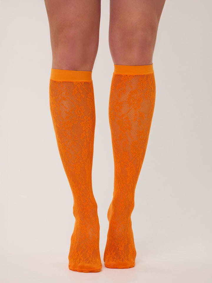 Oranje kanten kniekousen voor dames van So Tight